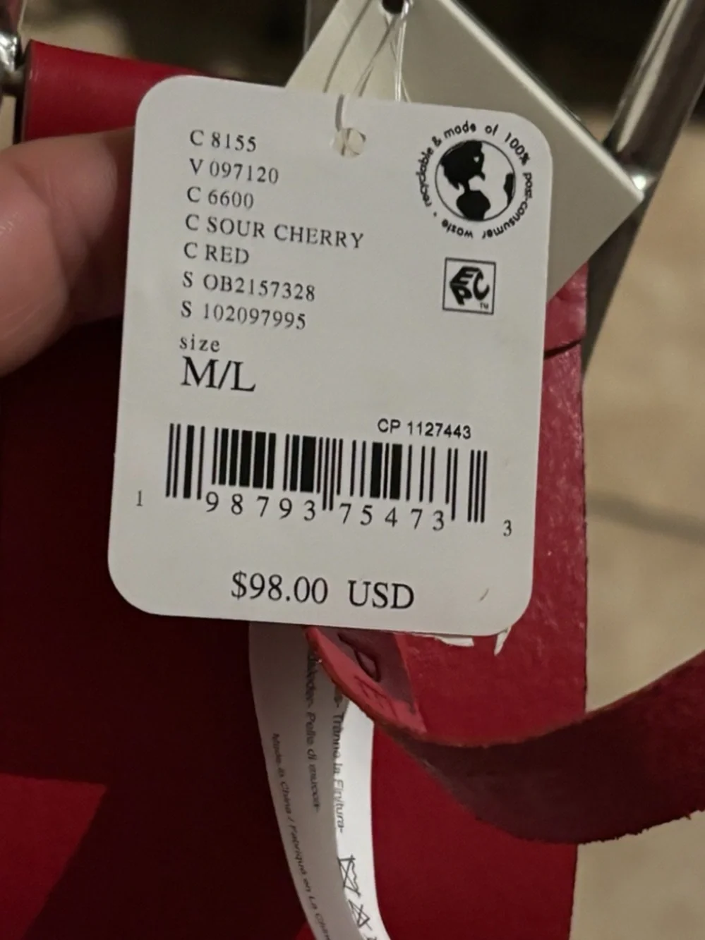 ▪️ NWT Free People Studded Hex Belt Red Sour Cherry